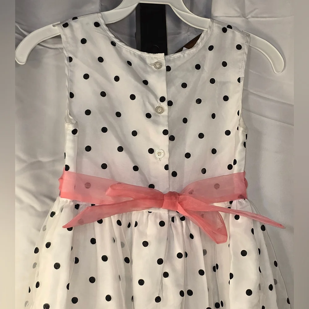 Cute White Polka Dot Kids‎ Spring Or Easter Dress with Pink Sash